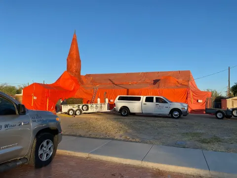 Bug Wiser Fume tent over church