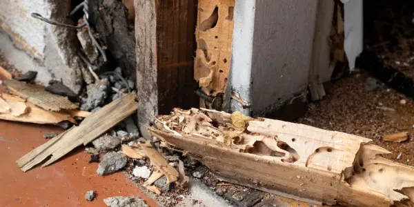 termite damage on post of a house